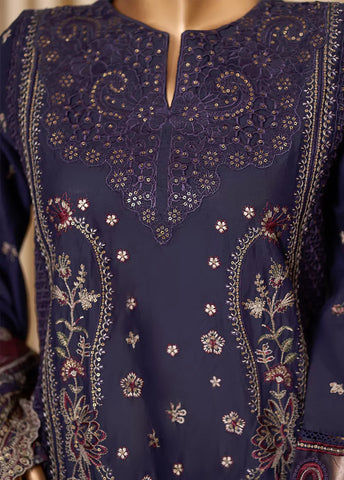 3 Piece Navy Blue Embroidered Cotton Suit with Trouser & Dupatta