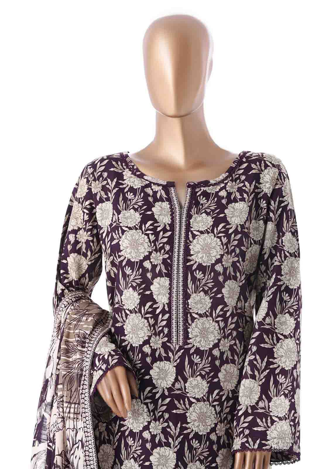 WK-2536- 3 Piece Khaddar Printed Stitched Suit