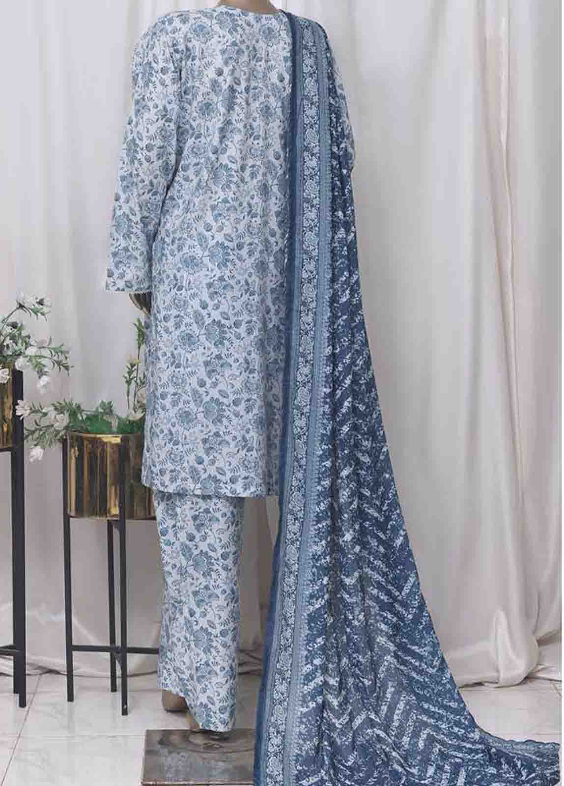 WC-2518- 3 Piece Printed Cotton Stitched Suit