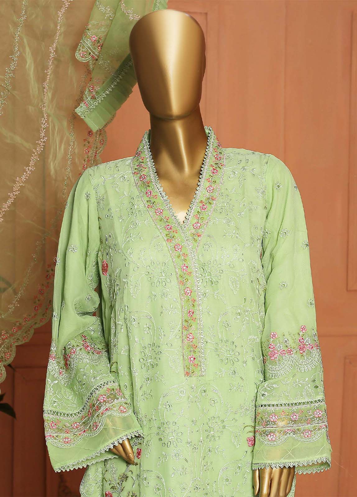 Bin Saeed Fabric - AMC-4007-A - 3 Piece Embroidered Chiffon Stitched Suit