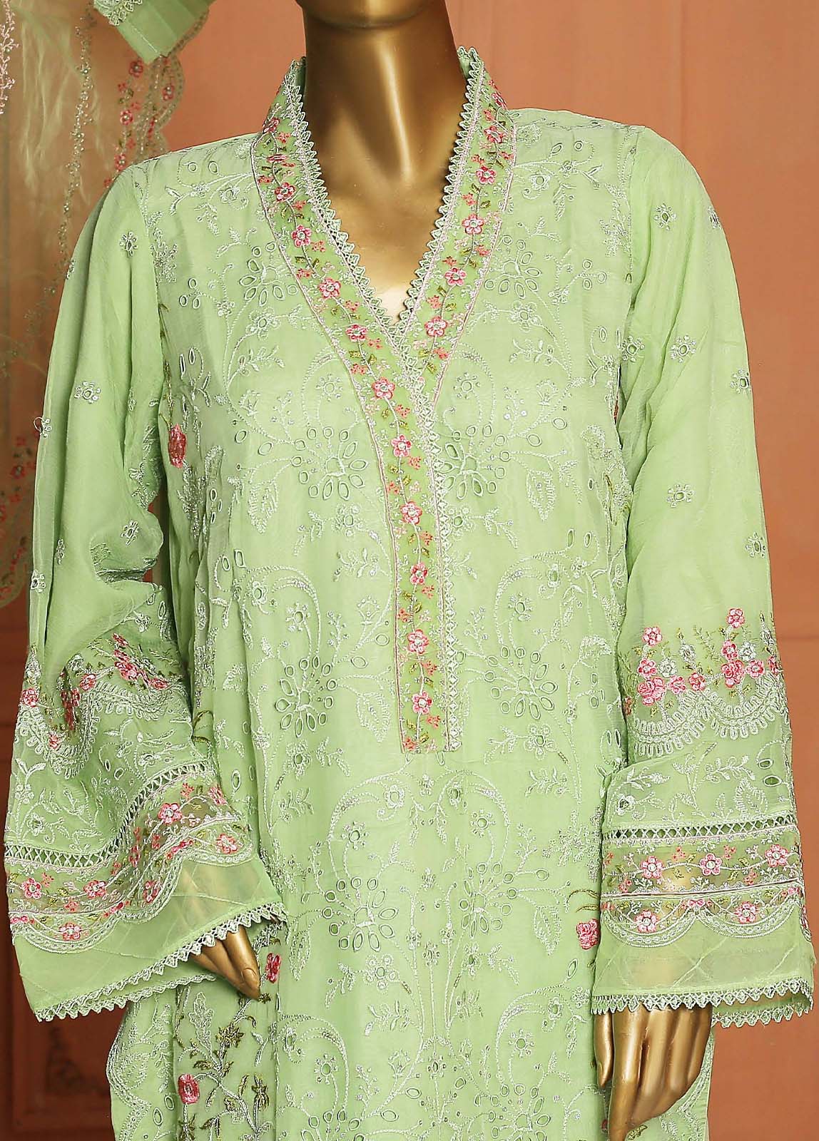Bin Saeed Fabric - AMC-4007-A - 3 Piece Embroidered Chiffon Stitched Suit