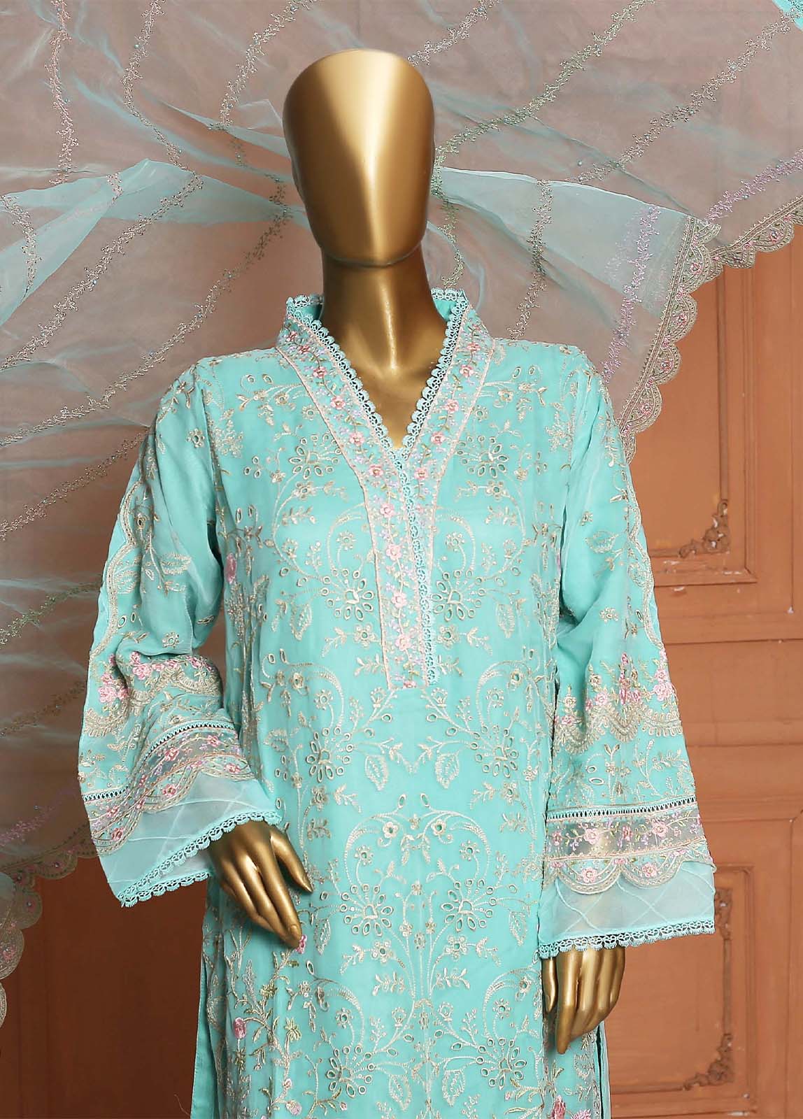 Bin Saeed Fabric - AMC-4007-B - 3 Piece Embroidered Chiffon