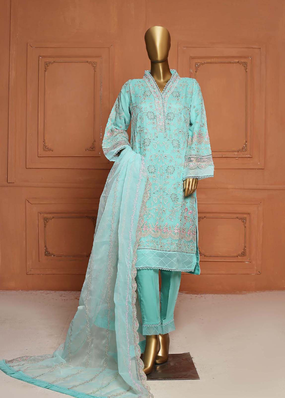 Bin Saeed Fabric - AMC-4007-B - 3 Piece Embroidered Chiffon