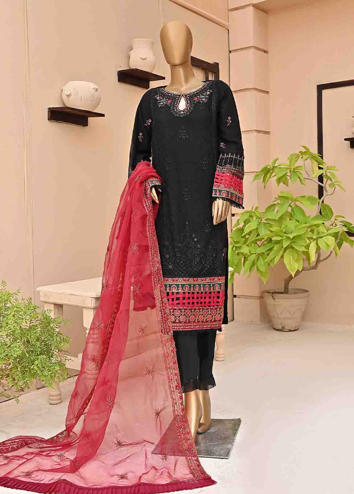 Bin Saeed Fabric - AMC-4011- 3 Piece Embroidered Chiffon