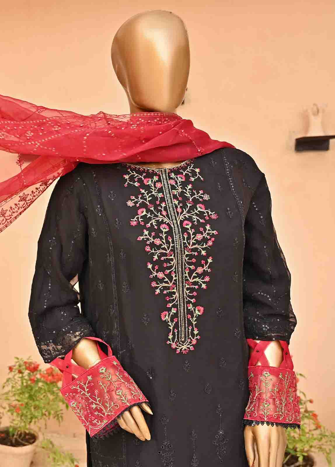 Bin Saeed Fabric - AMC-4012- 3 Piece Embroidered Chiffon