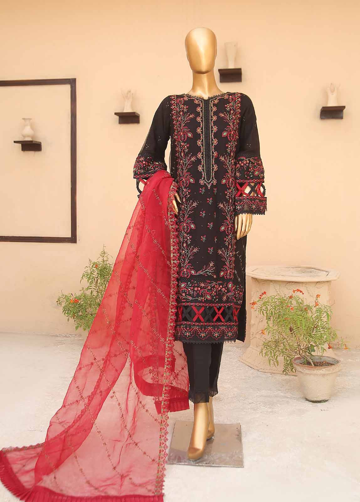 Bin Saeed Fabric - AMC-4013- 3 Piece Embroidered Chiffon