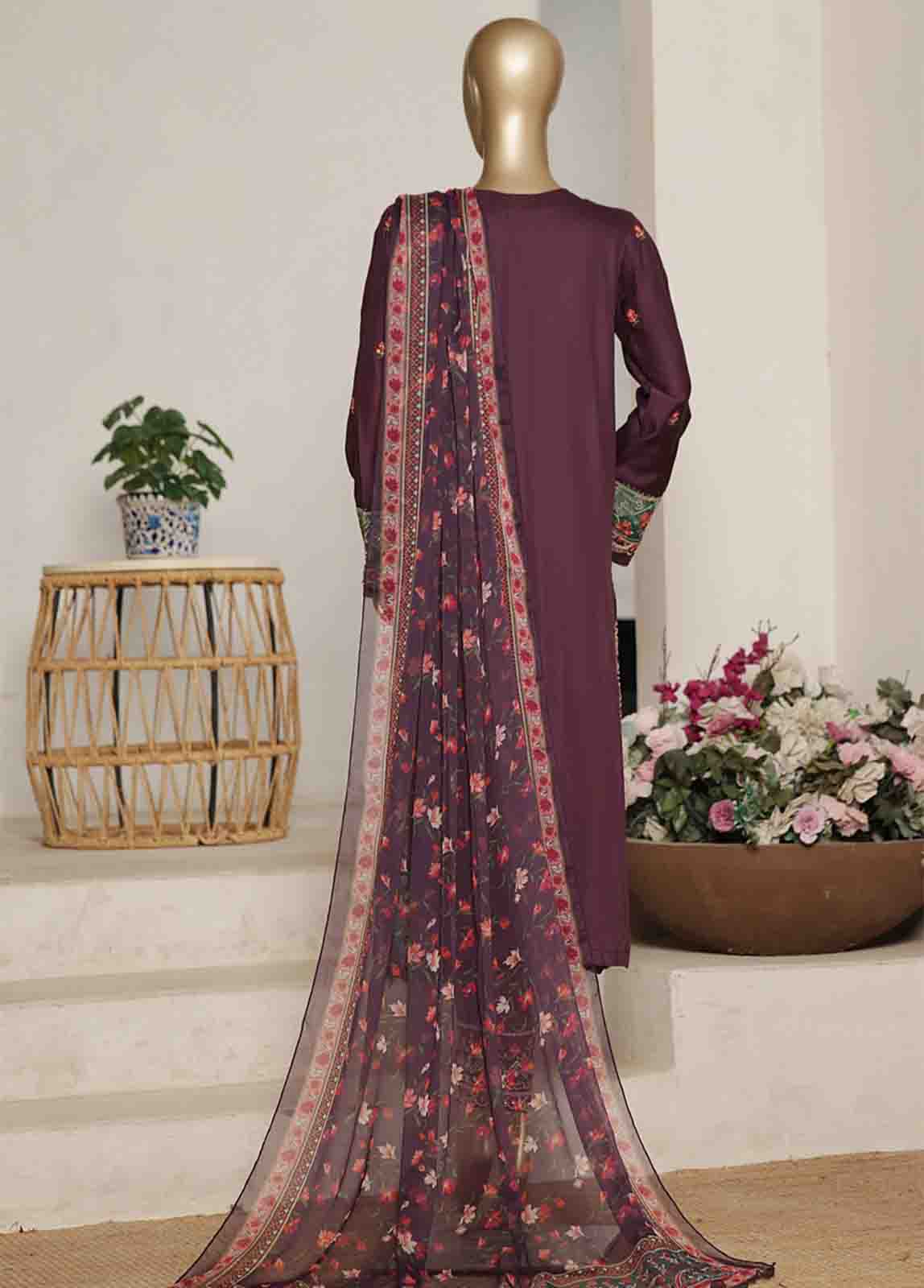 Bin Saeed Fabric - ASTCS-0205 R-065- 3 Piece Luxury Embroidered Stitched Suit