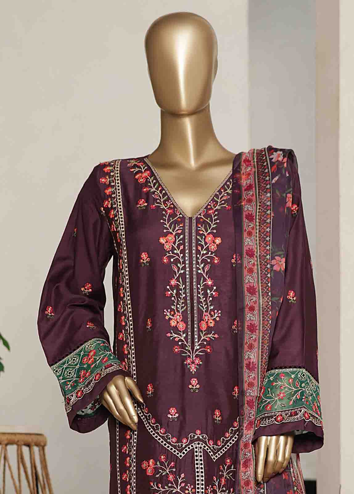 Bin Saeed Fabric - ASTCS-0205 R-065- 3 Piece Luxury Embroidered Stitched Suit