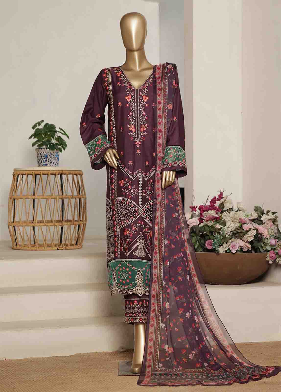 Bin Saeed Fabric - ASTCS-0205 R-065- 3 Piece Luxury Embroidered Stitched Suit