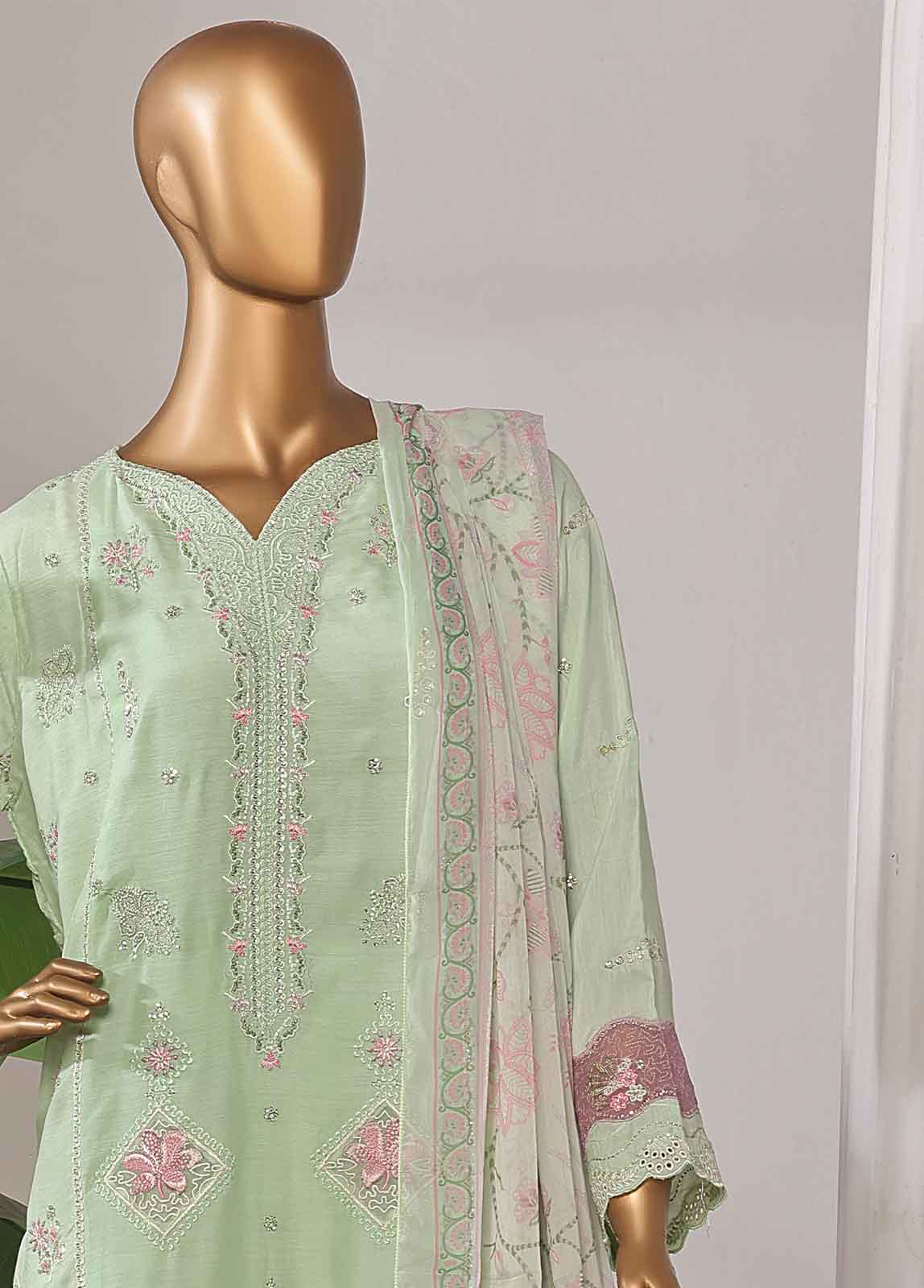 Bin Saeed Fabric - ASTSCS-0201-R-65- 3 Piece Luxury Embroidered Stitched Suit