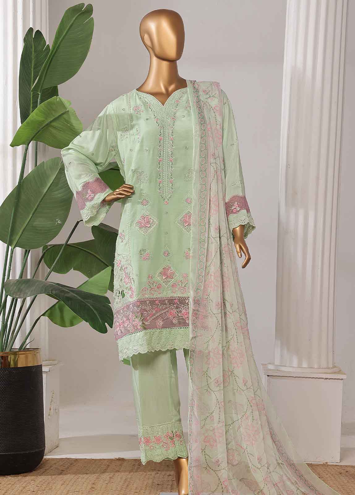 Bin Saeed Fabric - ASTSCS-0201-R-65- 3 Piece Luxury Embroidered Stitched Suit