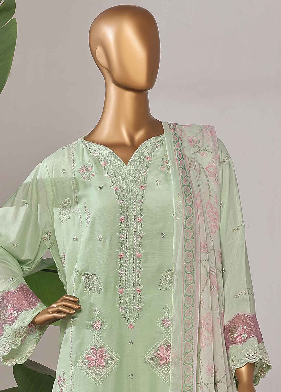 Bin Saeed Fabric - ASTSCS-0201-R-65- 3 Piece Luxury Embroidered Stitched Suit