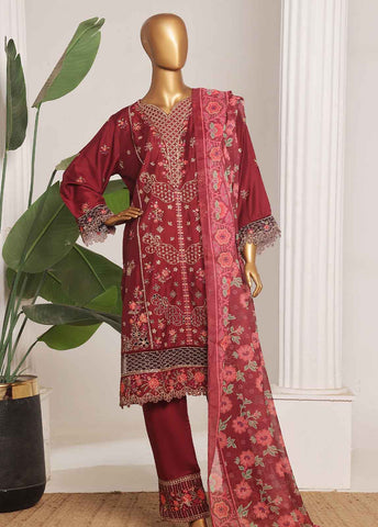Bin Saeed Fabric - ASTSCS-0203-R-65- 3 Piece Luxury Embroidered Stitched Suit