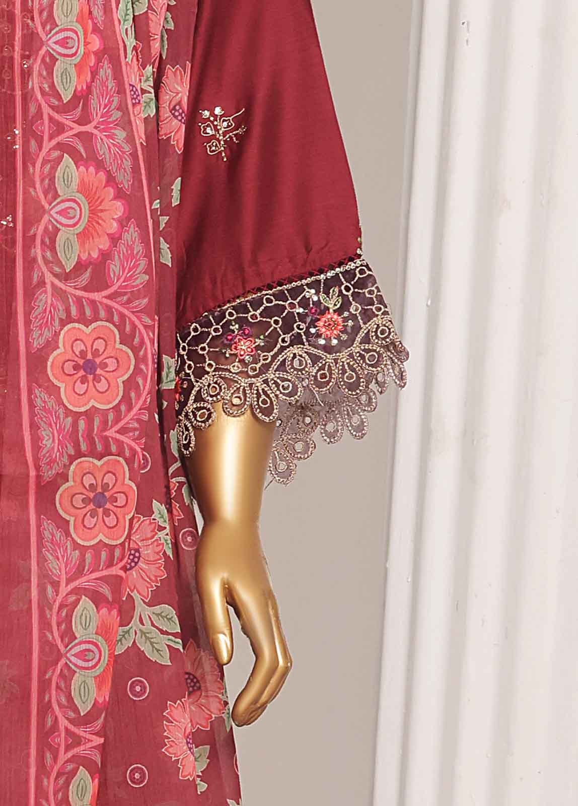 Bin Saeed Fabric - ASTSCS-0203-R-65- 3 Piece Luxury Embroidered Stitched Suit