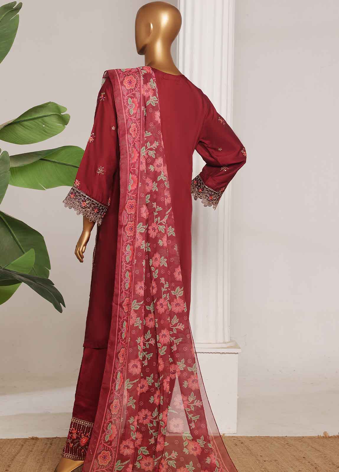Bin Saeed Fabric - ASTSCS-0203-R-65- 3 Piece Luxury Embroidered Stitched Suit