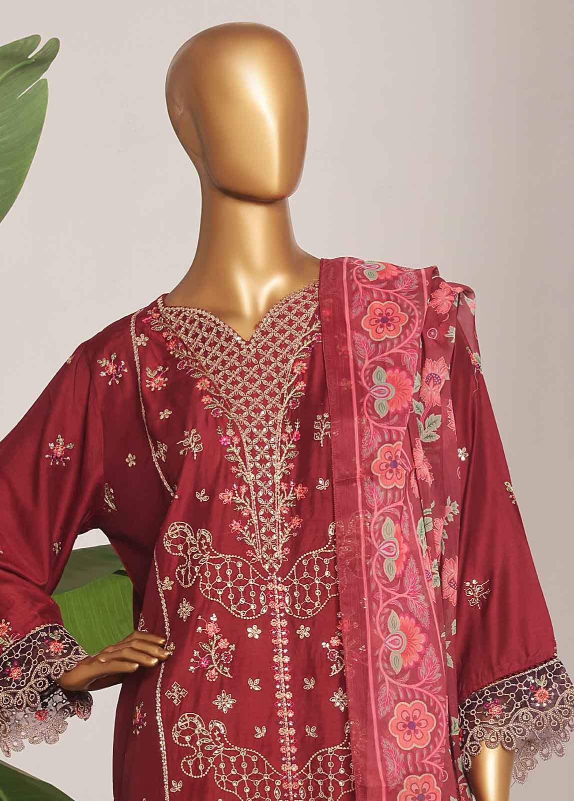 Bin Saeed Fabric - ASTSCS-0203-R-65- 3 Piece Luxury Embroidered Stitched Suit