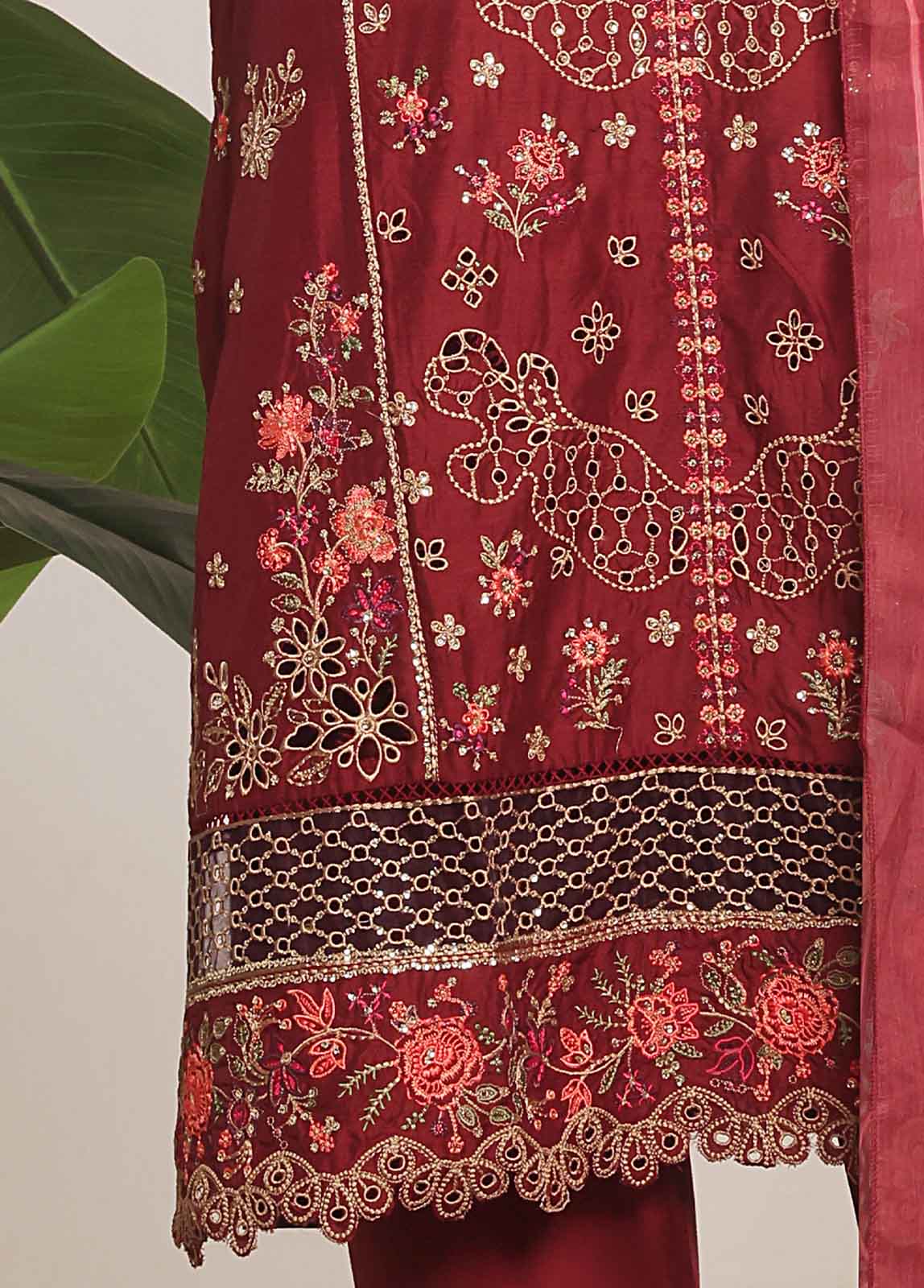 ASTSCS-0203-R-65- 3 Piece Luxury Embroidered Stitched Suit