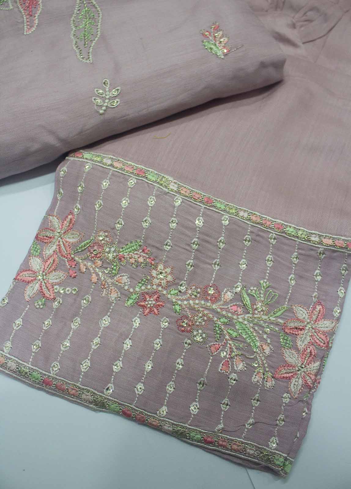 ASTSCS-0207-R-65- 3 Piece Luxury Embroidered Stitched Suit
