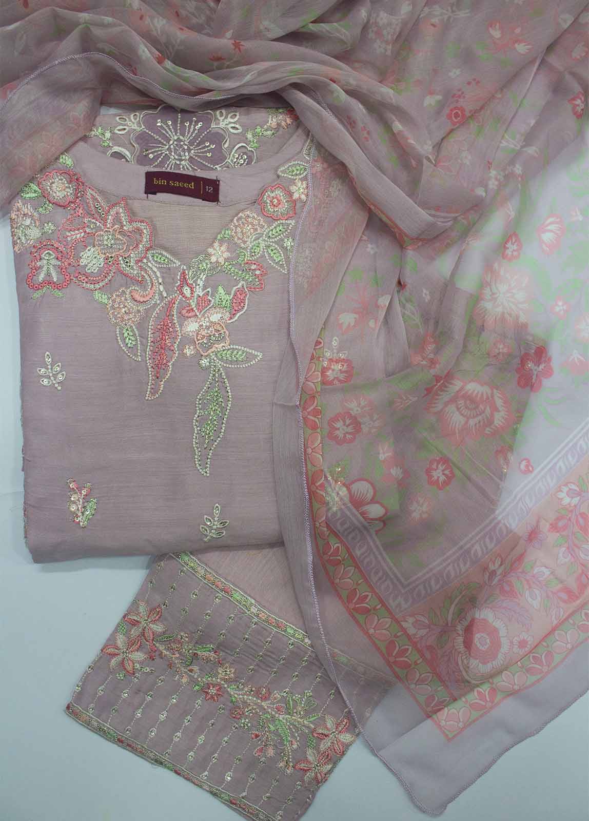 Bin Saeed Fabric - ASTSCS-0207-R-65- 3 Piece Luxury Embroidered Stitched Suit