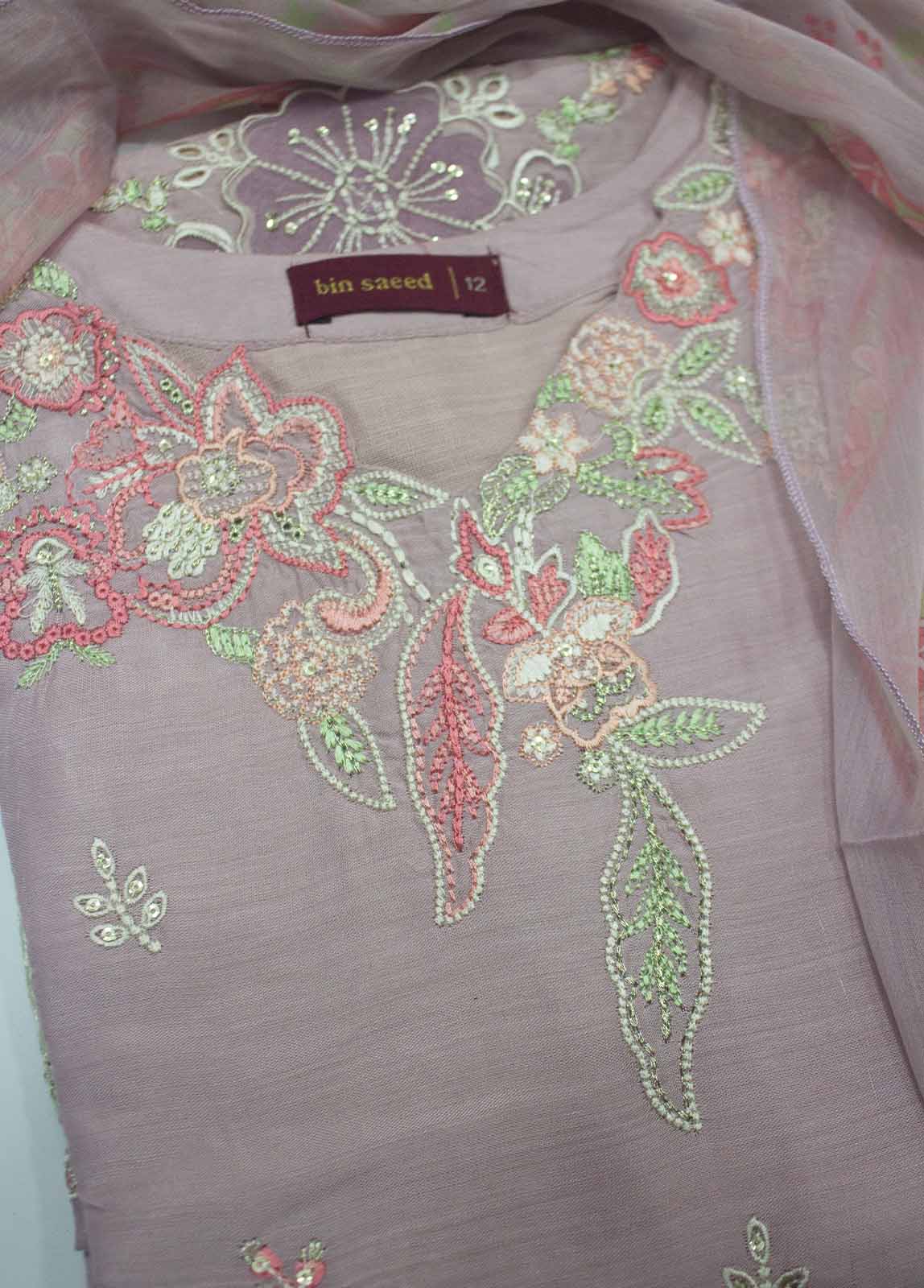 Bin Saeed Fabric - ASTSCS-0207-R-65- 3 Piece Luxury Embroidered Stitched Suit