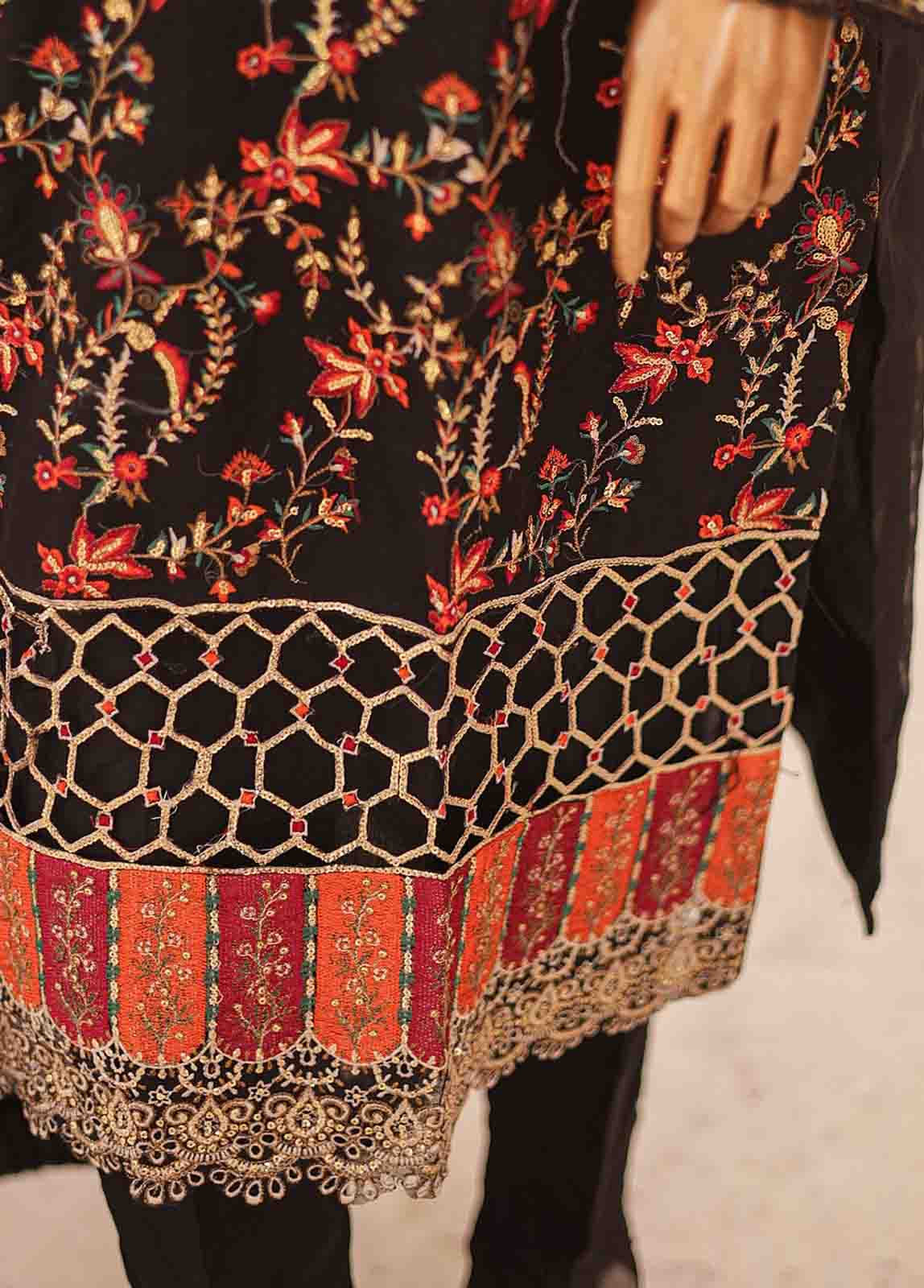 Bin Saeed Fabric - BIL-001 E- 3 Piece Embroidered Organza