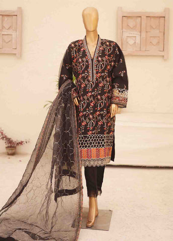 Bin Saeed Fabric - BIL-001 E- 3 Piece Embroidered Organza