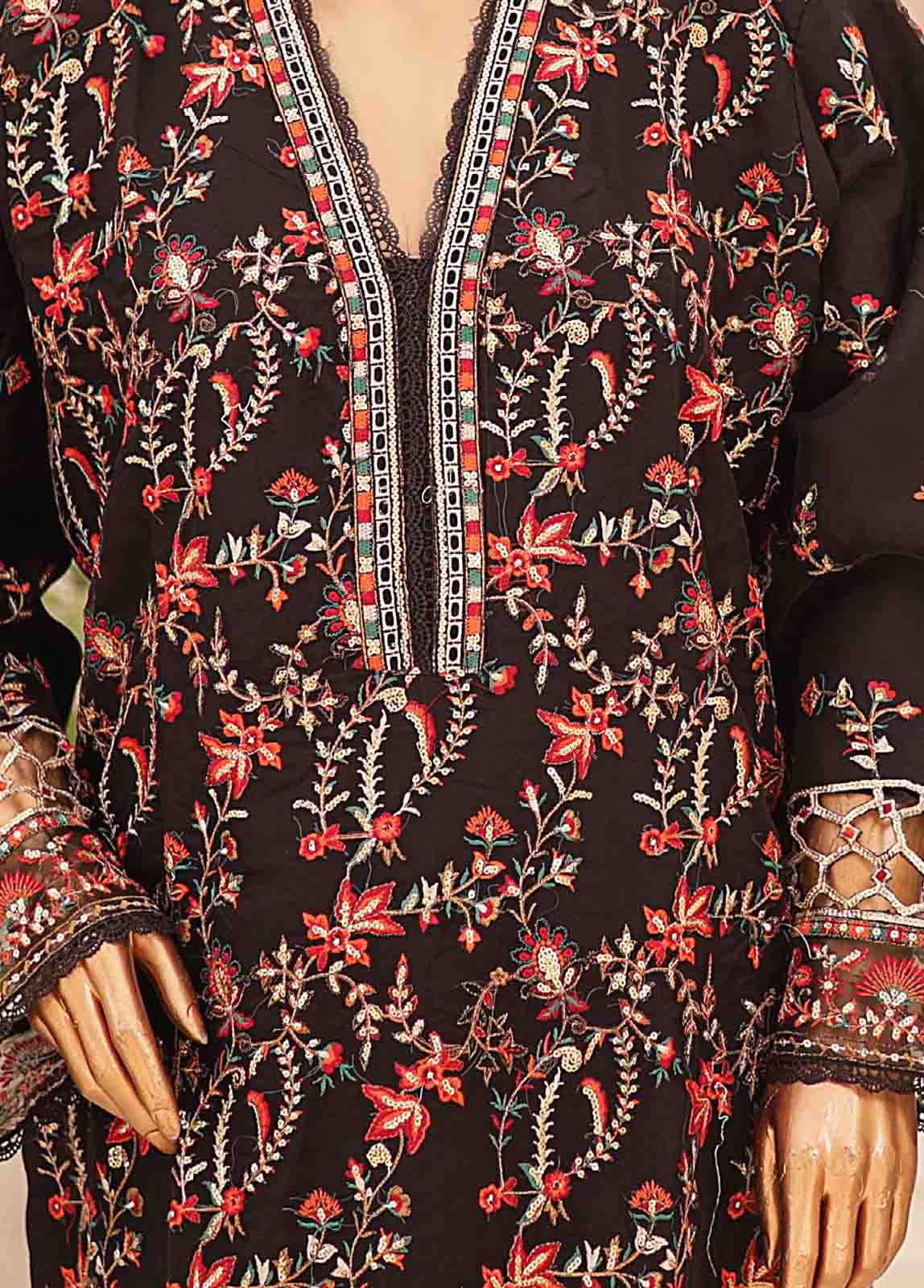 Bin Saeed Fabric - BIL-001 E- 3 Piece Embroidered Organza