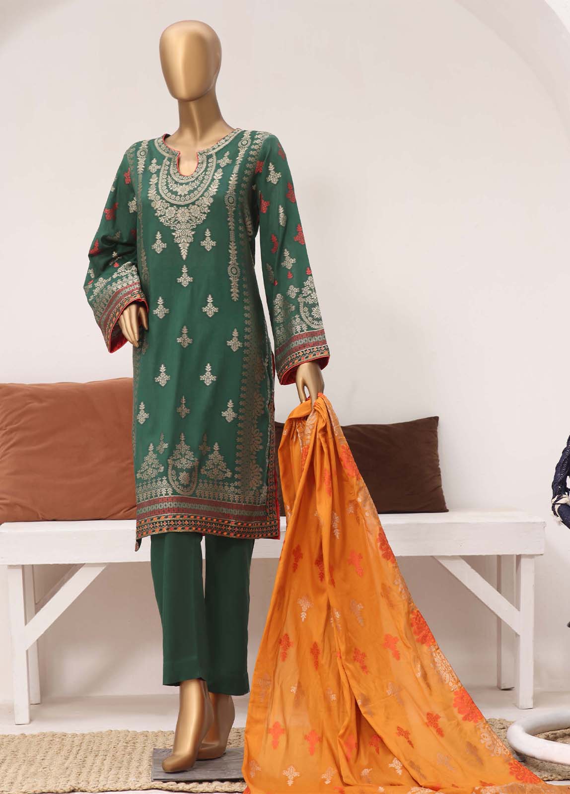 Bin Saeed Fabric - BNE-2315- 3 Piece Embroidered Jacquard Suit