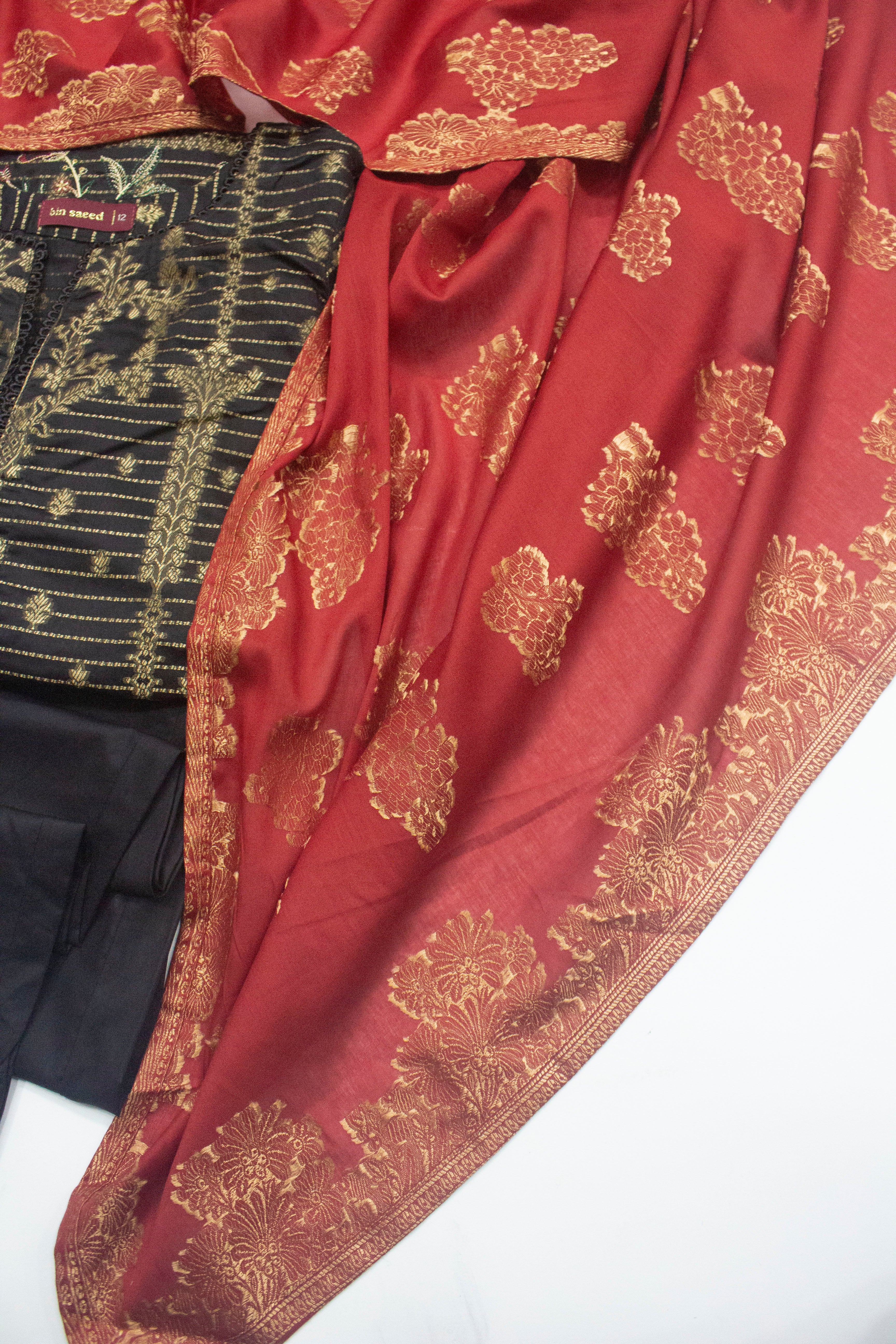 Bin Saeed Fabric - BNS-2305- 3 Piece Jacquard Embroidered Suit