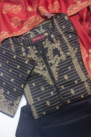 Bin Saeed Fabric - BNS-2305- 3 Piece Jacquard Embroidered Suit
