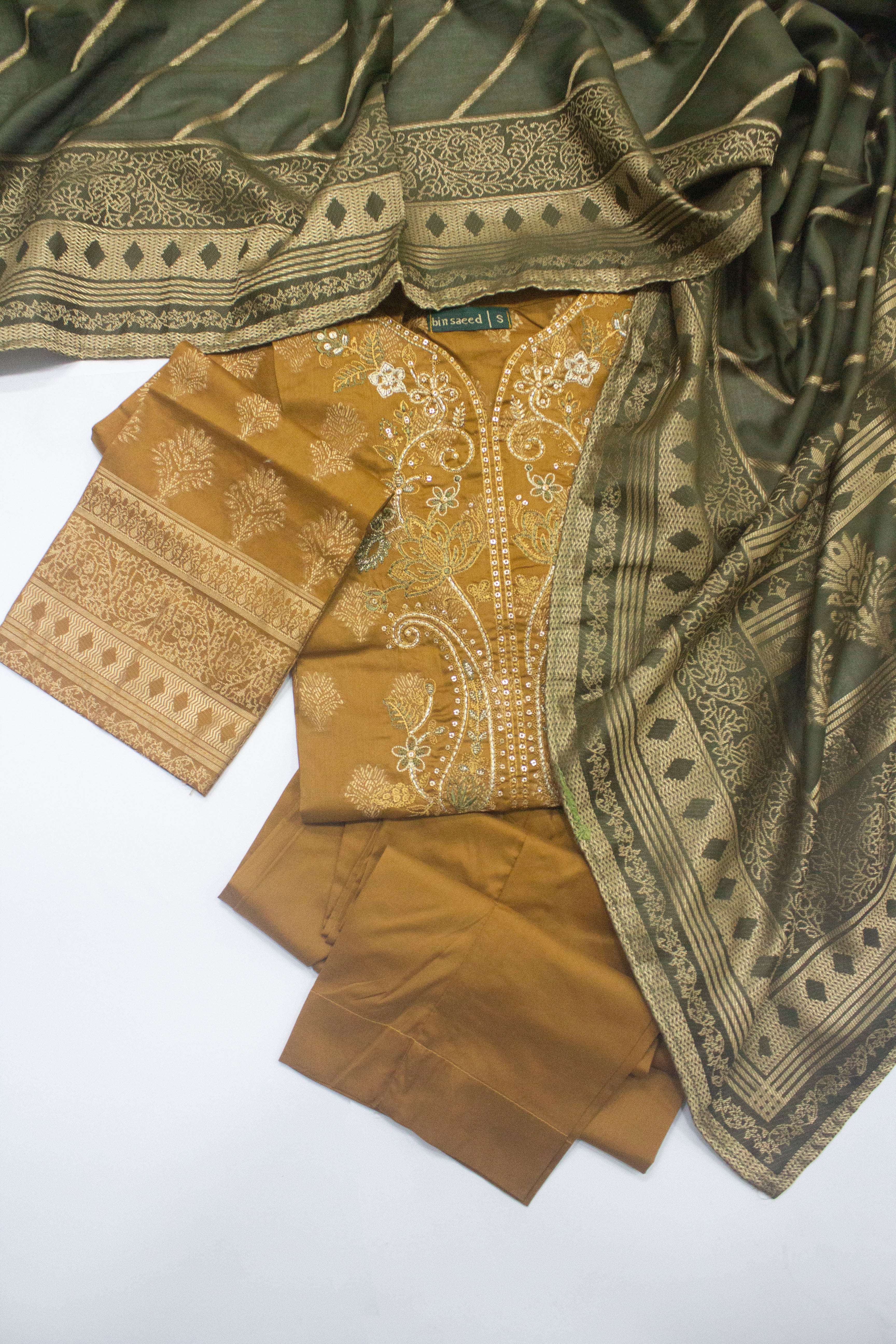 Bin Saeed Fabric - BNS-2314- 3 Piece Jacquard Embroidered Suit