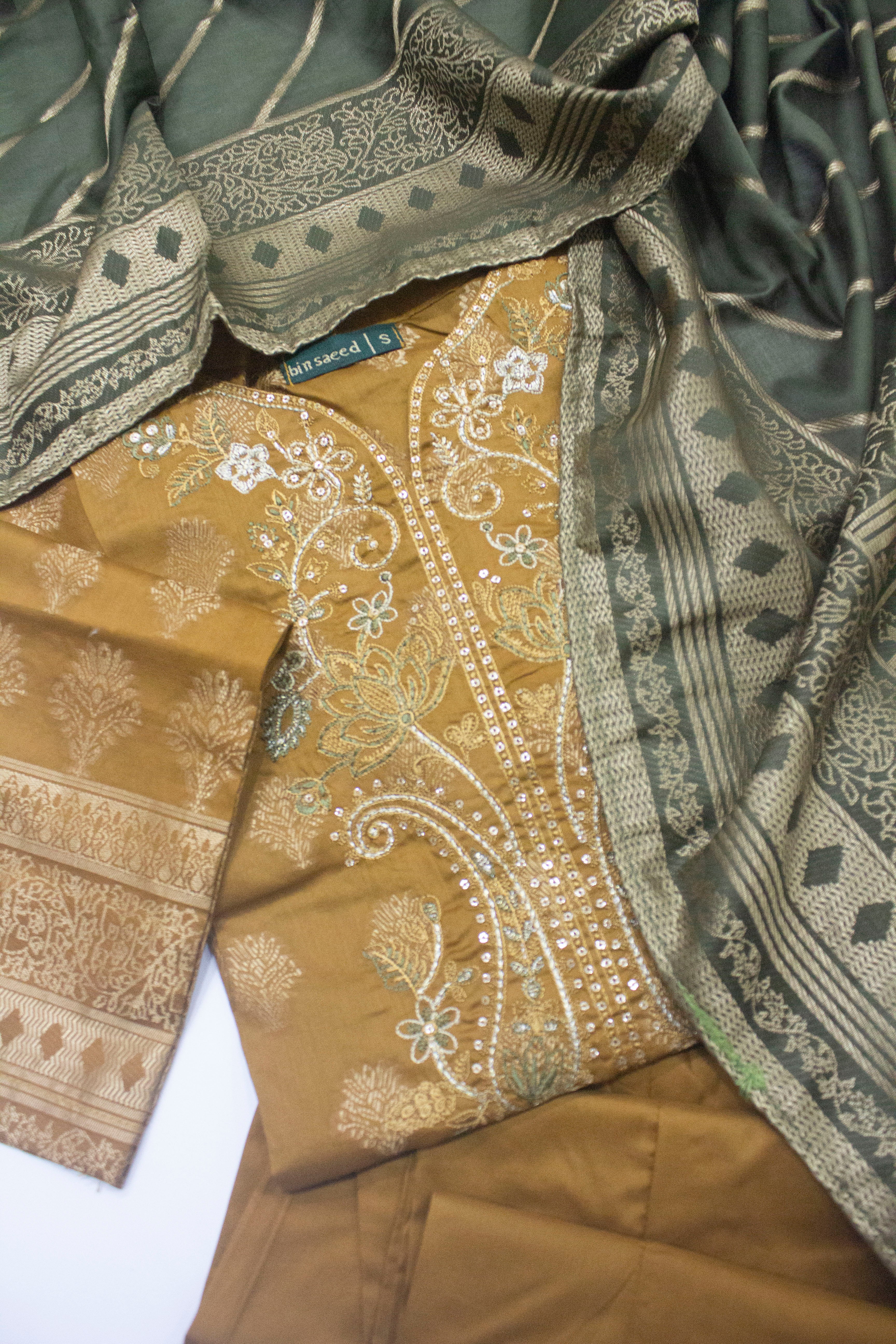 Bin Saeed Fabric - BNS-2314- 3 Piece Jacquard Embroidered Suit