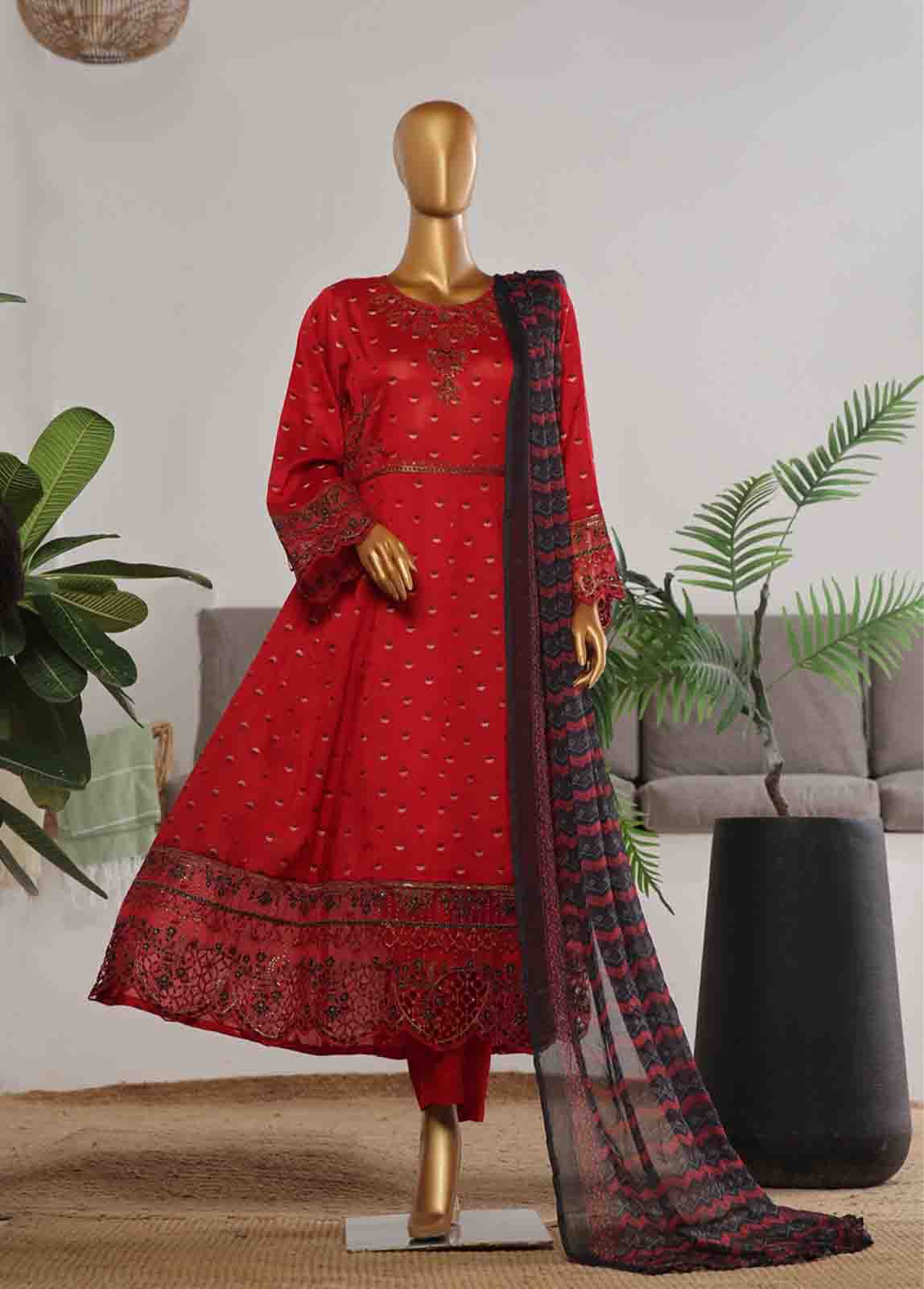 Bin Saeed Fabric - BNS-FR-002- 3 Piece Embroidered Jacquard Stitched Suit