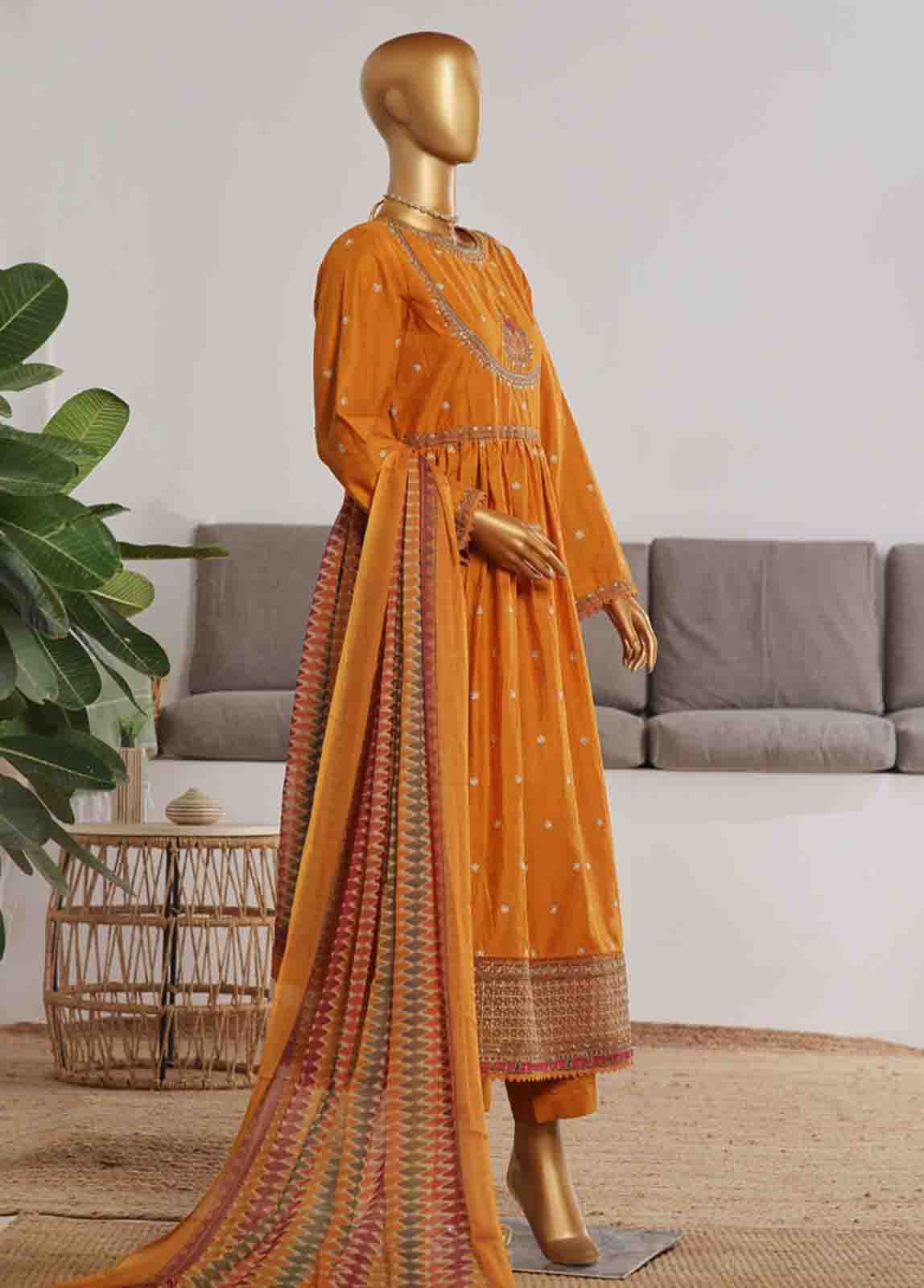 Bin Saeed Fabric - BNS-FR-007- 3 Piece Embroidered Jacquard Stitched Suit