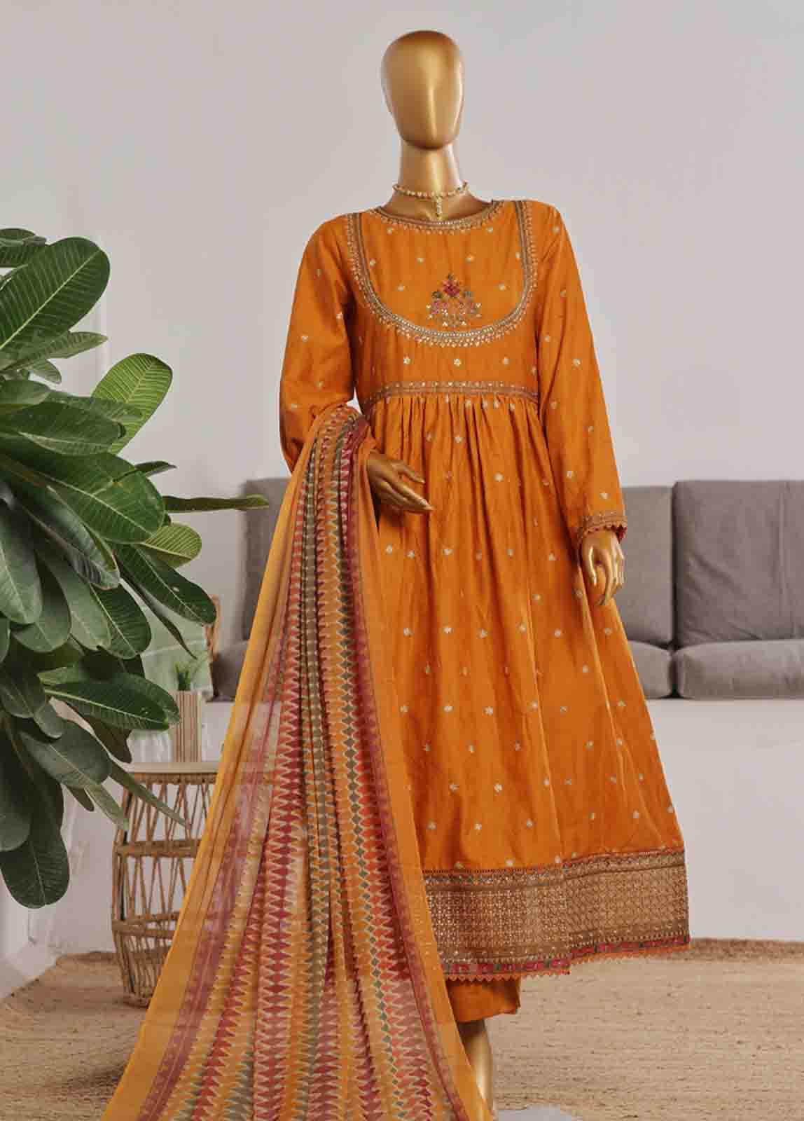 Bin Saeed Fabric - BNS-FR-007- 3 Piece Embroidered Jacquard Stitched Suit