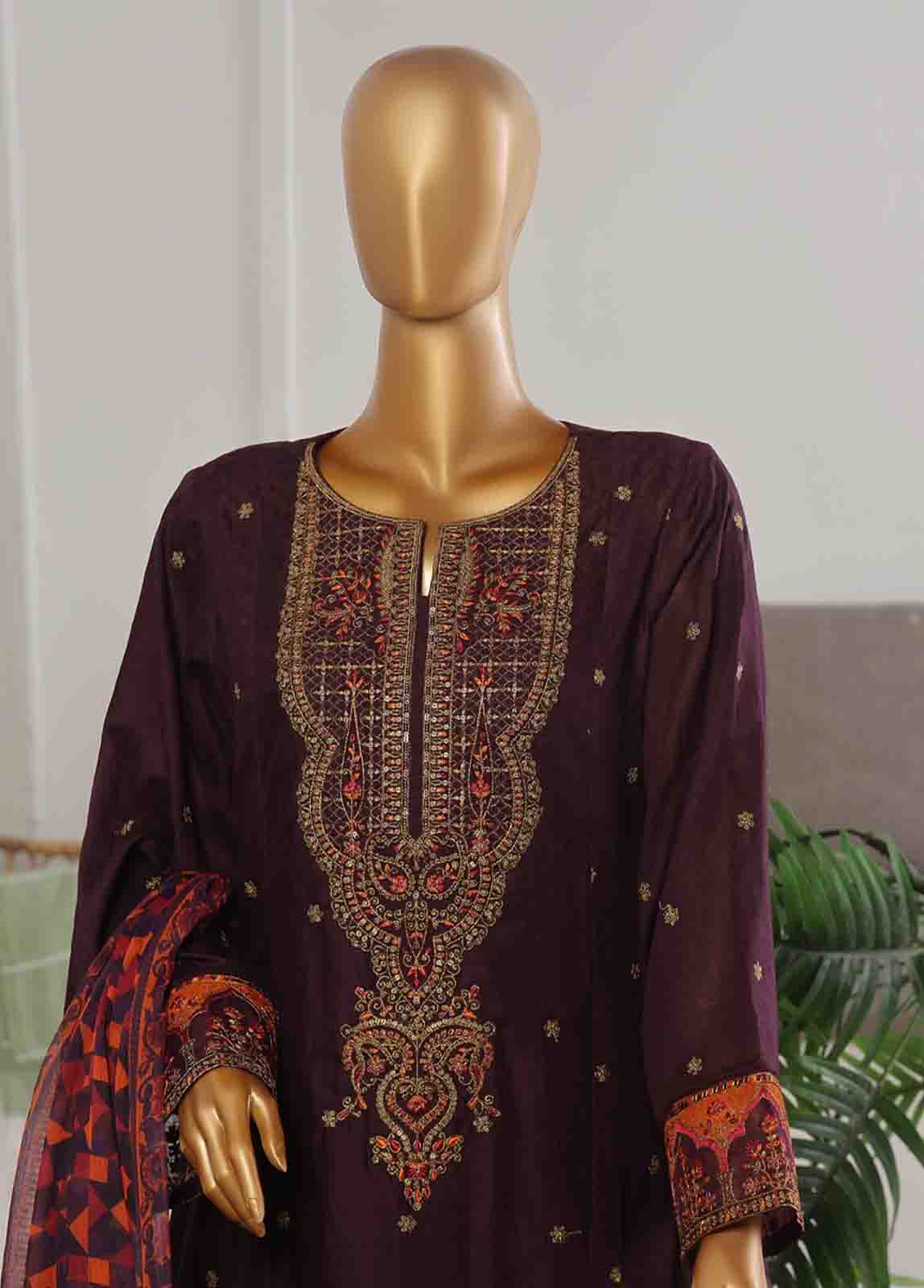 Bin Saeed Fabric - BNS-FR-008- 3 Piece Embroidered Jacquard Stitched Suit