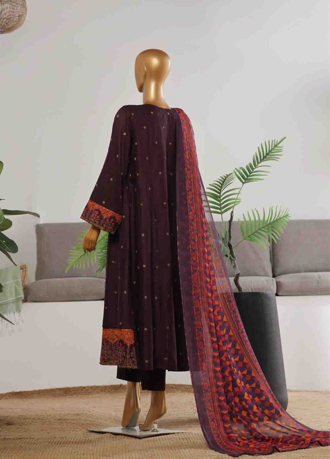 Bin Saeed Fabric - BNS-FR-008- 3 Piece Embroidered Jacquard Stitched Suit