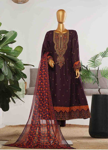 Bin Saeed Fabric - BNS-FR-008- 3 Piece Embroidered Jacquard Stitched Suit