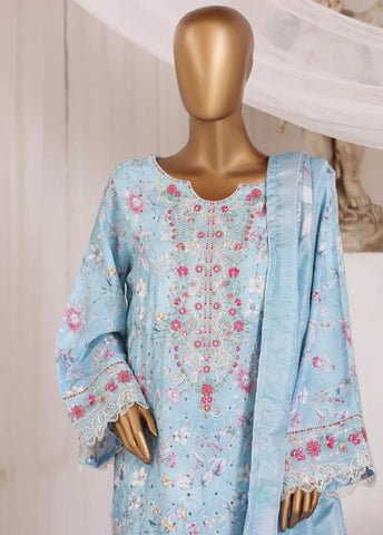 3 Piece Chikankari Stitched Blue Color Lawn Suit with Trouser & Dupatta