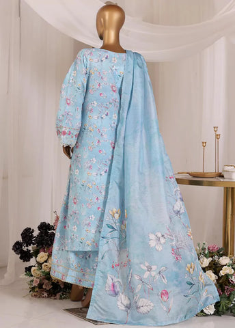 3 Piece Chikankari Stitched Blue Color Lawn Suit with Trouser & Dupatta