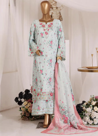 3 Piece Chikankari Stitched Light Blue Color Lawn Suit with Trouser & Dupatta
