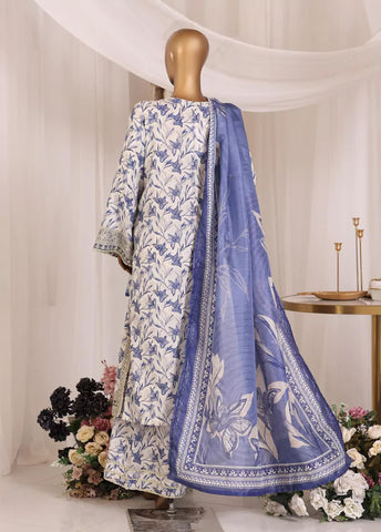 3 Piece Chikankari Stitched White & Blue Color Lawn Suit with Trouser & Dupatta