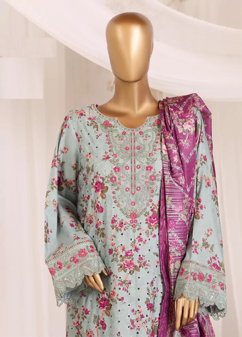3 Piece Chikankari Stitched Mint Green Color Lawn Suit with Trouser & Dupatta