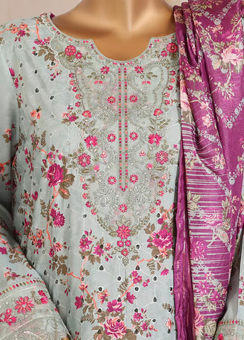 3 Piece Chikankari Stitched Mint Green Color Lawn Suit with Trouser & Dupatta