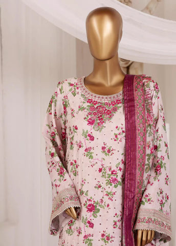 3 Piece Chikankari Stitched Pastel Pink Color Lawn Suit with Trouser & Dupatta