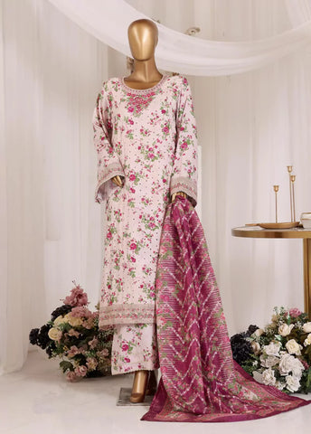 3 Piece Chikankari Stitched Pastel Pink Color Lawn Suit with Trouser & Dupatta