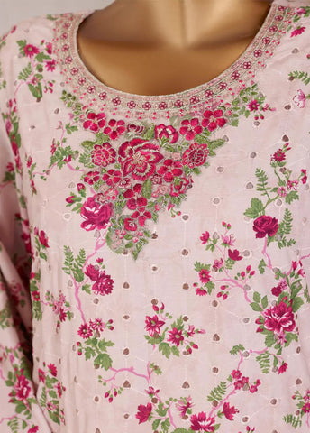 3 Piece Chikankari Stitched Pastel Pink Color Lawn Suit with Trouser & Dupatta