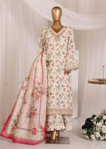 3 Piece Chikankari Stitched Beige Color Lawn Suit with Trouser & Dupatta