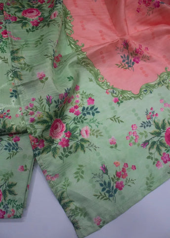 3 Piece ChikanKari Stitched Mint Green Color Viscose Shirt with Trouser & Dupatta