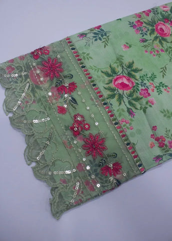 3 Piece ChikanKari Stitched Mint Green Color Viscose Shirt with Trouser & Dupatta